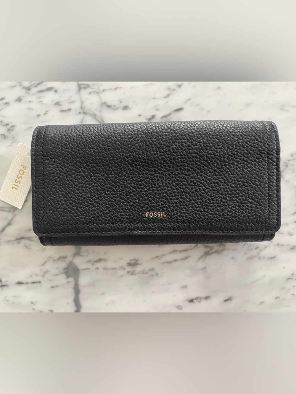 NWT Fossil Pebbled Leather Logan RFID Flap Wallet